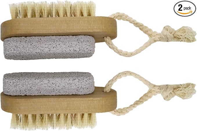 2 Pcs 2-in-1 Pumice Stone and Brush, Wooden Cleaning Fingernail Scrub Brush by Unknown