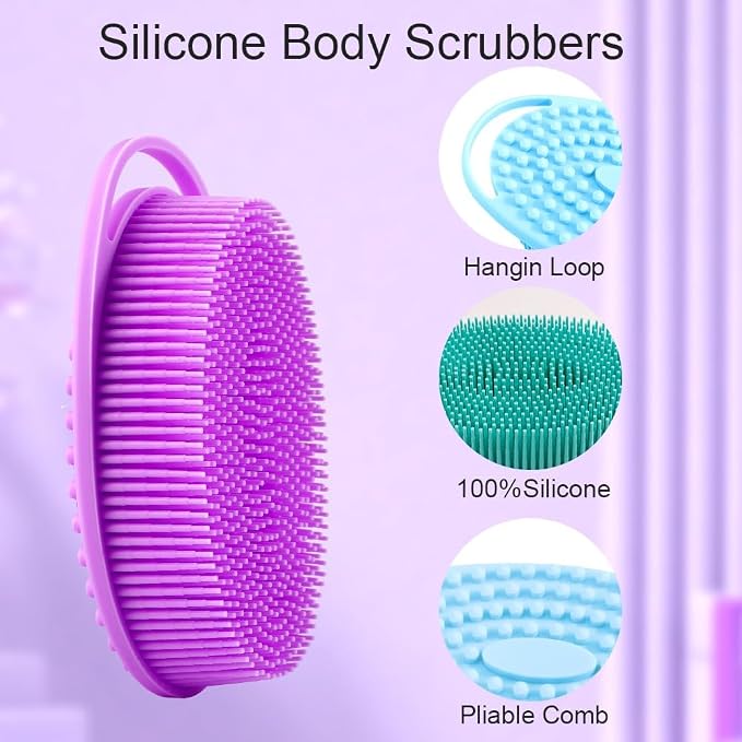 Soft Silicone Body Scrubber 3 PCS Silicone Body Shower, Silicone Loofah 2 in 4 - Image 2