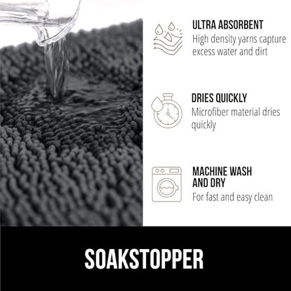 GORILLA GRIP SOAKSTOPPER Dog Door Mat, 60x36 Machine Washable Rug Absorbent Doormat Captures Moisture Mud Dirt, Quick Dry Soft Chenille Entryway Rugs Indoor Entrance Mats for Dog Paws, Charcoal