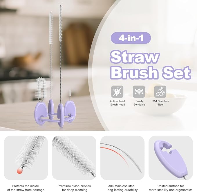 YOTIME Standing Straw Cleaner Brush Set, 4in1 Reusable Straw Brushes - Image 3