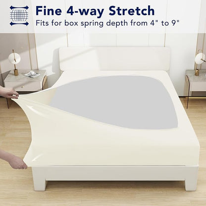 PureFit Stretchy Box Spring Cover Twin - Elastic Fitted Box Spring Wrap Around 4 Sides, Wrinkle & Fading Resistant Fits Twin Size Beds, Ivory