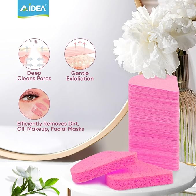 AIDEA 48Count Compressed Facial Sponges Pink, Disposable Face Sponges, 100% - Image 7