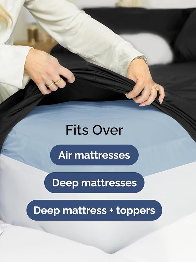 Extra Deep Pocket Split King Sheets - 5 Piece Breathable & Cooling Bed Sheets - Hotel Luxury Bed Sheet Set - Soft, Wrinkle Free & Comfy - Easily Fits Extra Deep Mattresses - Deep Pocket Black Sheets