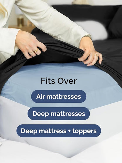 Extra Deep Pocket Split King Sheets - 5 Piece Breathable & Cooling Bed Sheets - Hotel Luxury Bed Sheet Set - Soft, Wrinkle Free & Comfy - Easily Fits Extra Deep Mattresses - Deep Pocket Black Sheets