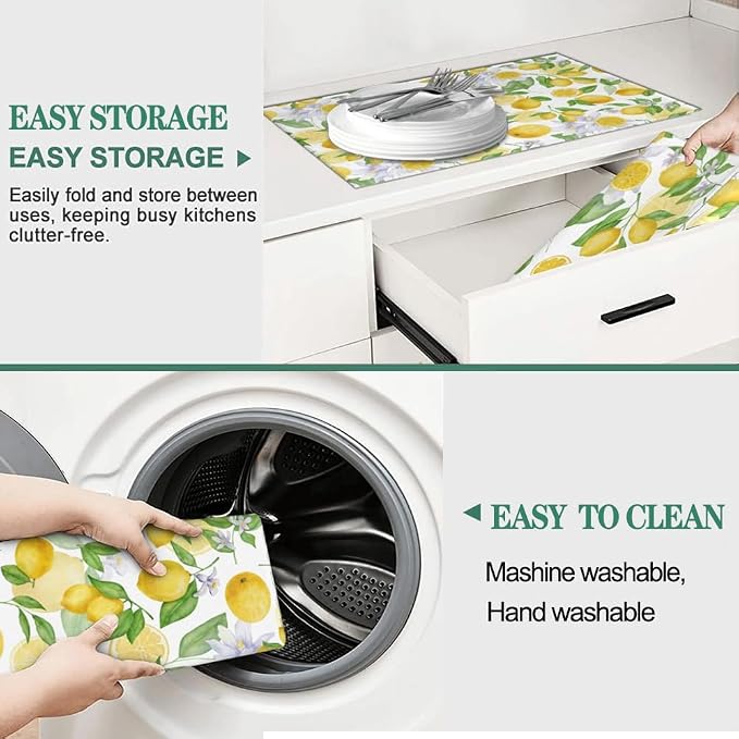 Lemon Dish Drying Mat for Kitchen Counter Microfiber Absorbent Dish Draining - Image 6