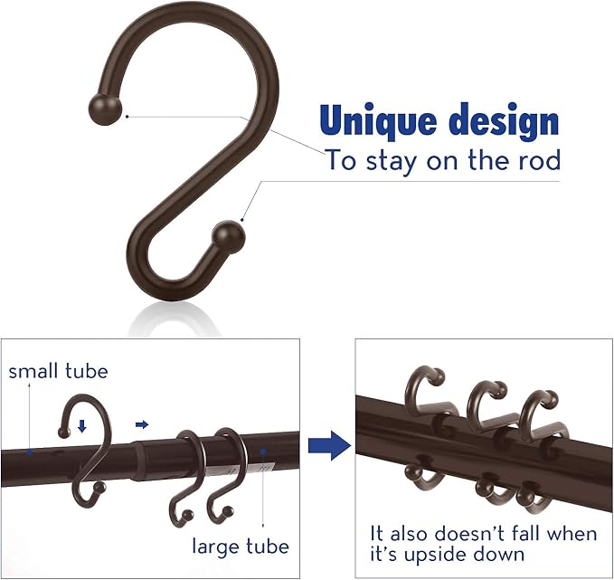 Metal Shower Curtain Hooks，Set of 12 Rings，Rust Resistant S Shaped Hooks Hangers - Image 3