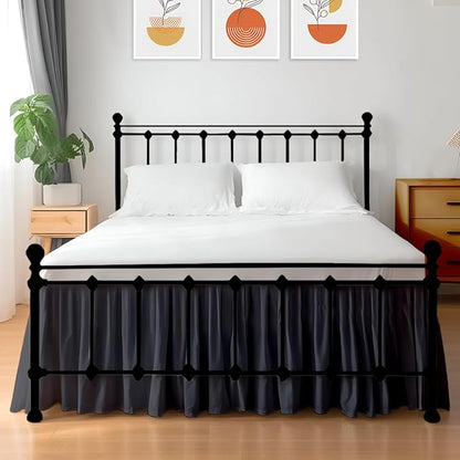 Shreem Linen Ruffled Bed Skirt with Split Corners, Gathered Style, 100% Microfiber, 28-Inch Drop, Dust Ruffle Bedskirt with Platform, RV King, Dark Grey