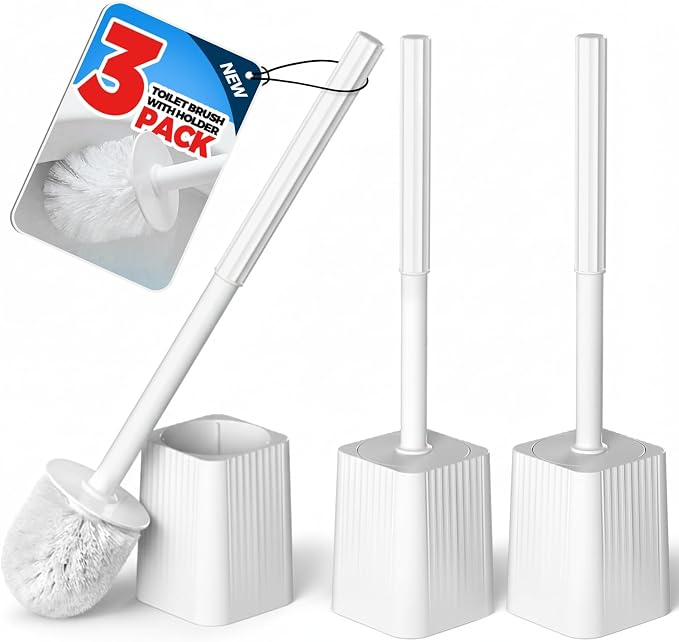 3Pack Toilet Bowl Brush and Holder Set by FORASTO