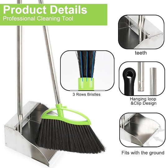 Soft Bristles Broom and Dustpan Set, Metal Dustpan - Image 2