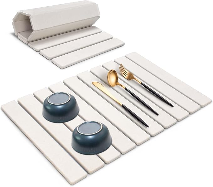 Large Stone Dish Drying Mats for Kitchen Counter, Fast Drying Collapsible Dish by Sangukiro