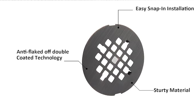 Artiwell 4-1/4” OD Snap-in Shower Drain Cover, Round Shower Drain Strainer Grid - Image 3