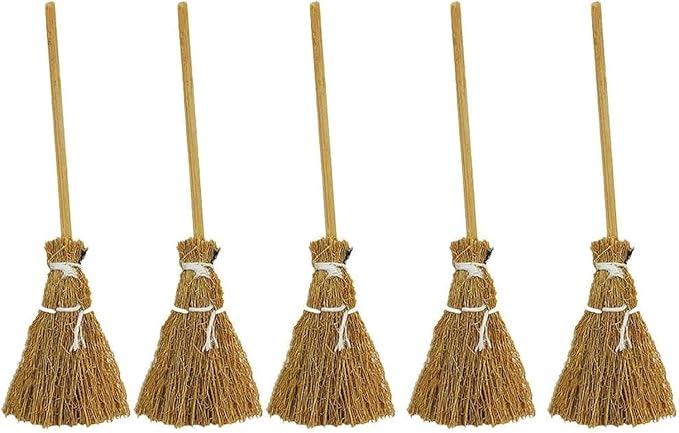 5 Pcs Brown Mini Witches Broomstick Broom Halloween Straw Craft Brush by Unknown