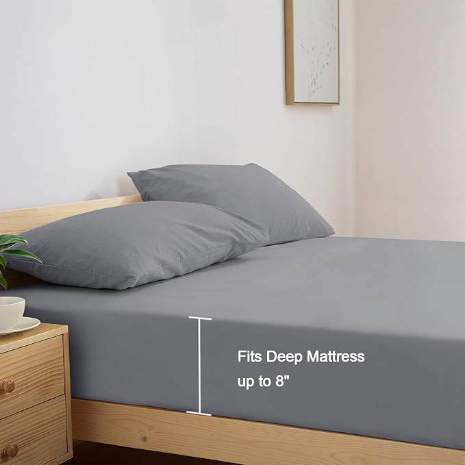 SPRINGSPIRIT Sleeper Sofa Queen Sheets Set, 4 Piece Bed Sheets Set Up to 8" Deep Pockets, Extra Soft and Breathable Bedding Sheets, Grey