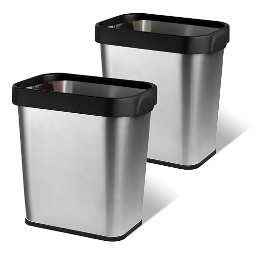 2 Pack Stainless Steel Trash Can 3 Gallon, Open Top Trash Can, Rectangle by TooCust