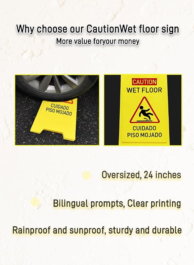 4-Pack Caution wet floor sign, 24 in. Height, Bright Yellow Double-Sided - Image 4