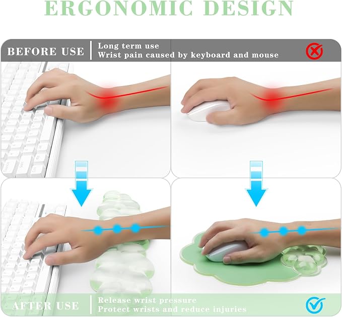 Gel Cloud Keyboard and Mouse Wrist Rest, Cute Wrist Support and Arm Support Rest - Image 2