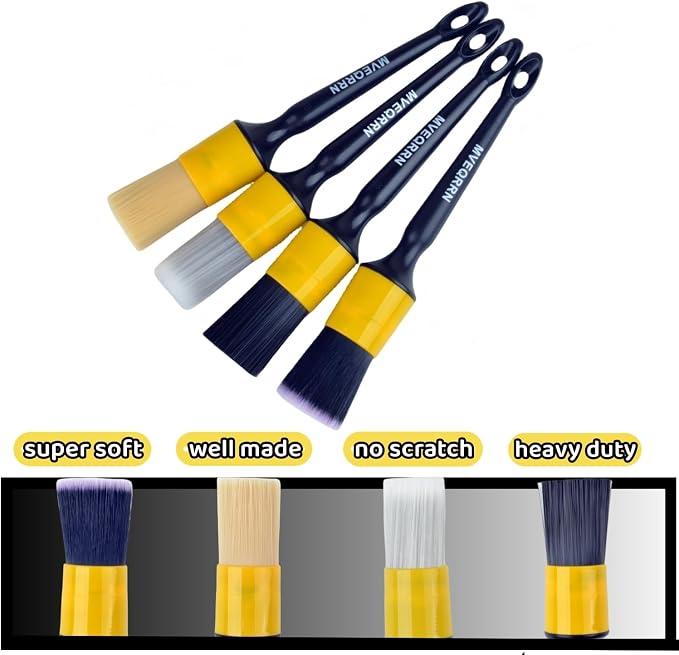 4pcs Car Detailing Brush Set, Boars Hair, Ultra Soft, No Scratch, Interior & - Image 3