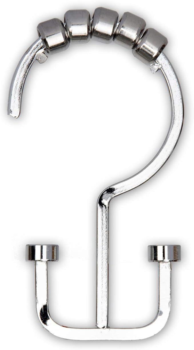 Utopia Alley HK1SS Deco Flat Double Roller Shower Curtain Hooks; Chrome - Image 2
