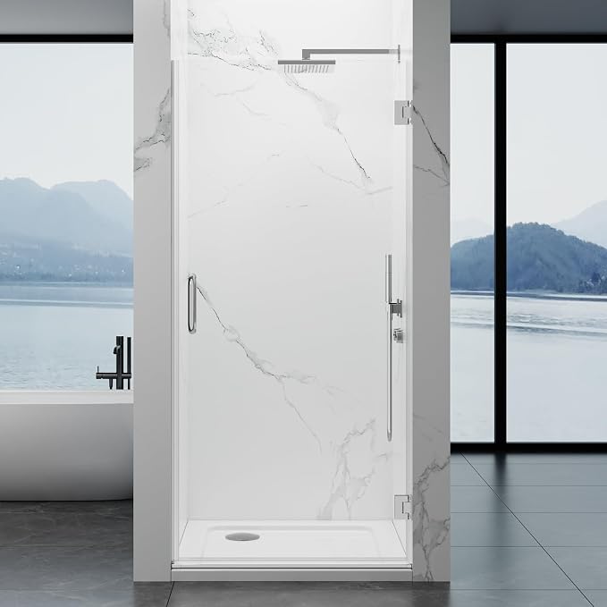Framelss Hinged Shower Door, 3/8" Tempered Glass by YTSAHSTT