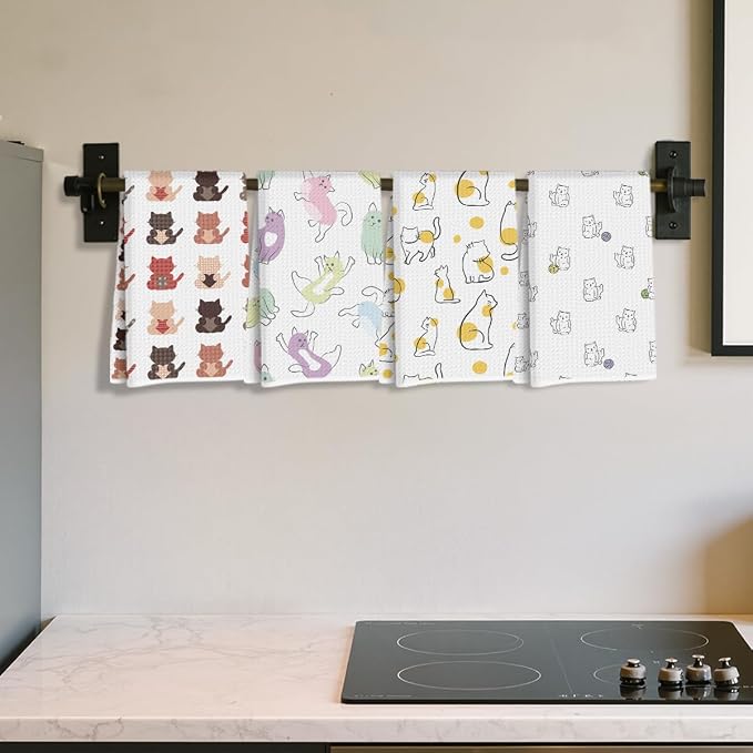 Hanamiya Na 4Pcs Cute Cat Kitchen Towels, Whimsical Decorative Absorbent - Image 3