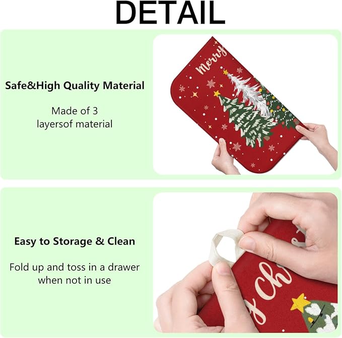 Christmas Kitchen Countertop Dish Drying Mat, Washable Absorbent Countertop - Image 7
