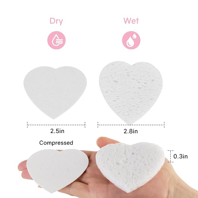 50-Count Heart Shape Compressed Facial Sponges, 100% Natural Cellulose Face - Image 2