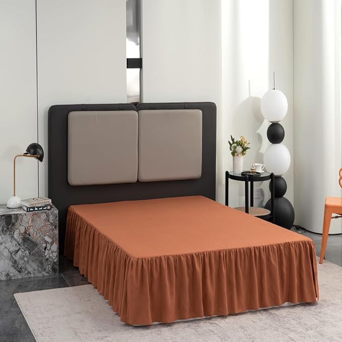 Terracotta Bed Skirt Full Size Ruffled Bed Skirt with Split Corners, Full Bed Skirt 16 Inch Drop, Full Size Bed Skirt Terracotta for Ruffled Bed Skirt with Split Corners, Bed Skirts Full Size