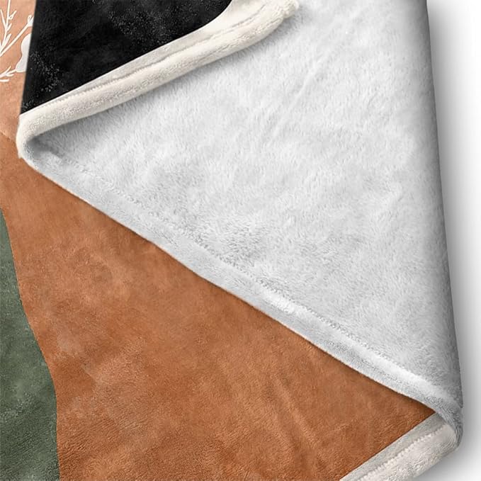 Boho Orange Mid Century Blankets Abstract Modern Throw Blanket Minimalist Boho Aesthetic Soft Warm Bed Bedding Women Blankets for Couch Bedroom Sofa Office Cozy Flannel Blankets 40"X50"