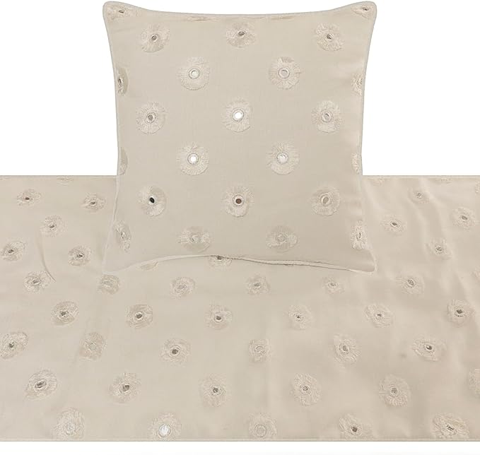 The HomeCentric King Queen Twin White Decorative Full 68"x18" Bed Runner with Pillow Cover, Mirror Embroidery Bed Scarf on Cotton Fabric - Mirror Lover
