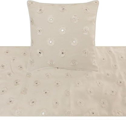 The HomeCentric King Queen Twin White Decorative Full 68"x18" Bed Runner with Pillow Cover, Mirror Embroidery Bed Scarf on Cotton Fabric - Mirror Lover