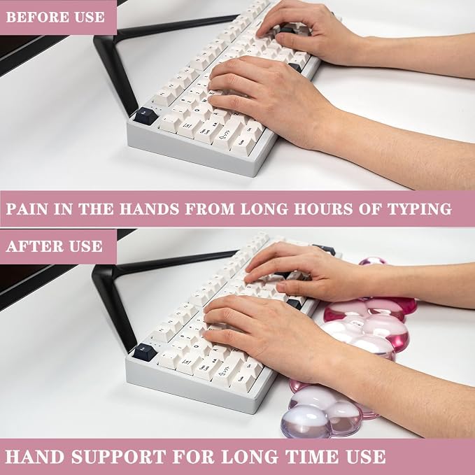 Ergonomic Cloud Silicone Gel Keyboard and Mouse Wrist Rest Set – Clear Wrist - Image 2