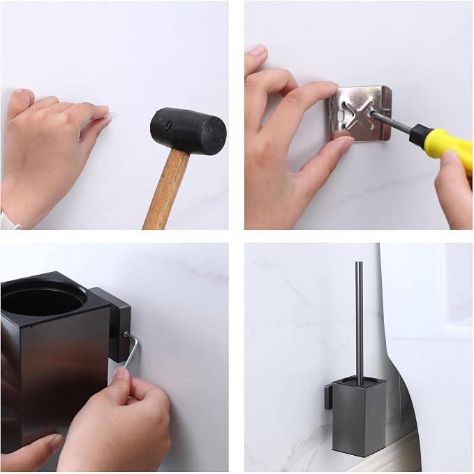 Toilet Bowl Brush and Holder Square, Stainless Steel Square Wall Mounted Toilet - Image 5