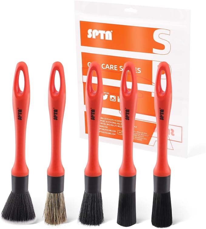SPTA Car Detailing Brush Set, 5 Pack Soft Mixed Hair Auto Detail Brush Kit No by SPTA