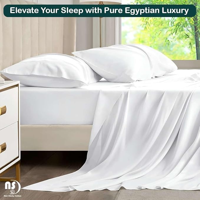 NON Sticky cotton Full Size Sleeper Sofa Sheets, 4 Piece Egyptian Cotton Bed Sheet Set for Sofa Bed, 8" Deep Pocket for Pull Out Couch Mattress, 54" x 75", White Solid, Soft & Breathable