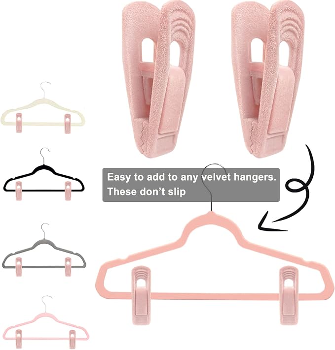 Light Pink Velvet Hangers Clips 40 PCS, Non-Slip Finger Clip - Image 4