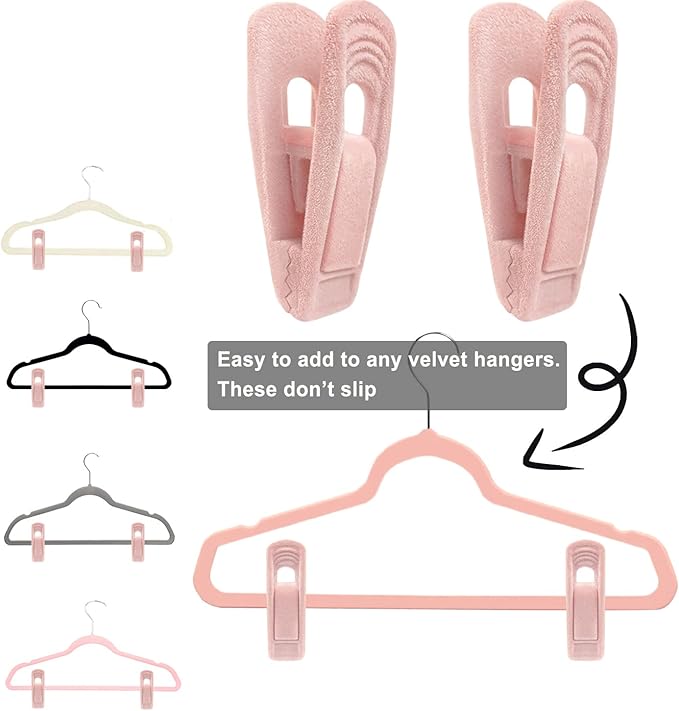Light Pink Velvet Hanger Clips, Non-Slip Strong Hanger Clips - Image 3