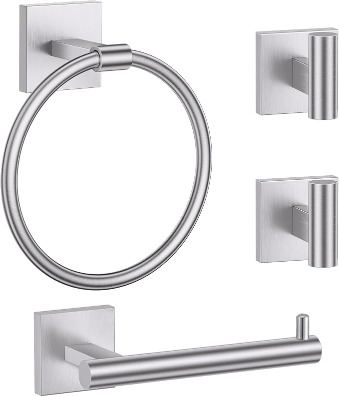Towel Ring Set 4 Piece Bathroom Hardware Set Includes Towel Ring 2 Towel Hooks by LairuierBathroomHardwareSet