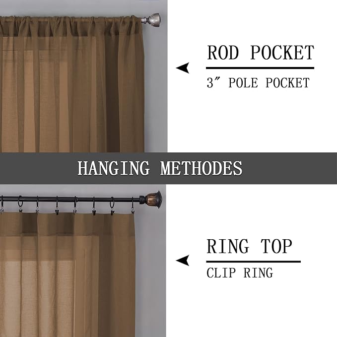 Tollpiz Short Sheer Tier Curtains Linen Textured Half Kitchen Curtain Sheers - Image 5
