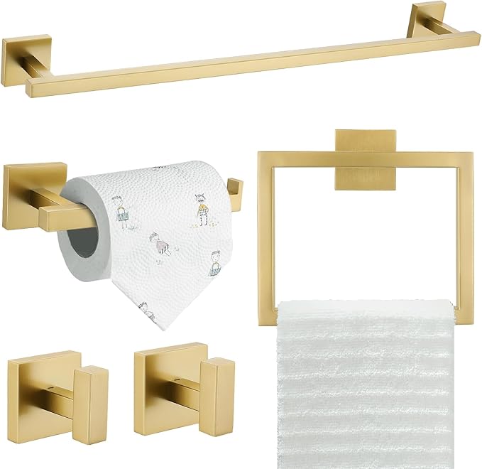 TQKAG 5-Piece Bathroom Accessories Set Brushed Gold Bathroom Hardware Set by TQKAG