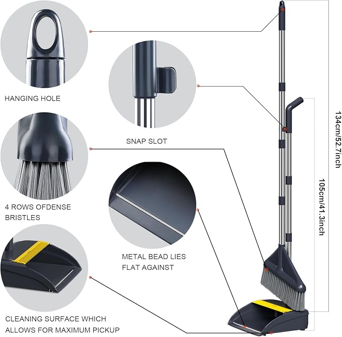 MOPUP Broom and Dustpan Set, 52 inch Long Adjustable Handle Broom - Image 2