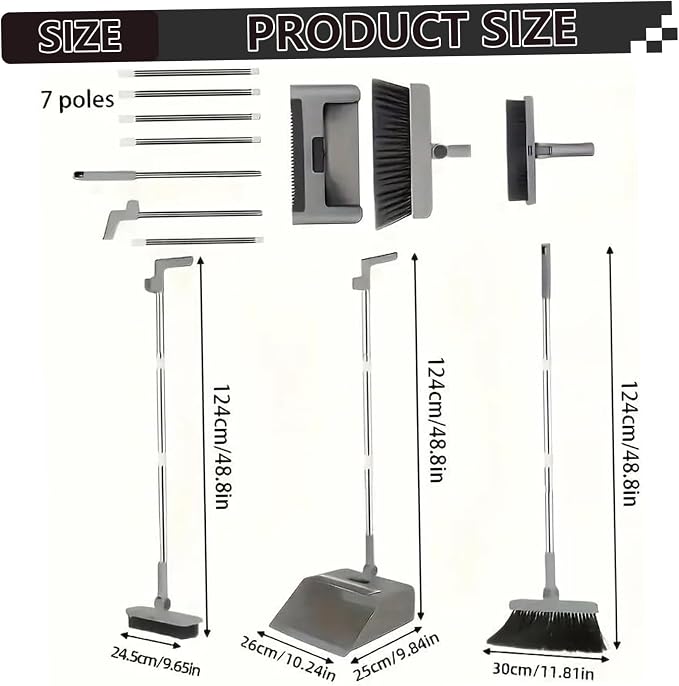 3-in-1 Broom with Dustpan Combo Set Foldable and Rotating Broom and Dustpan Set - Image 5