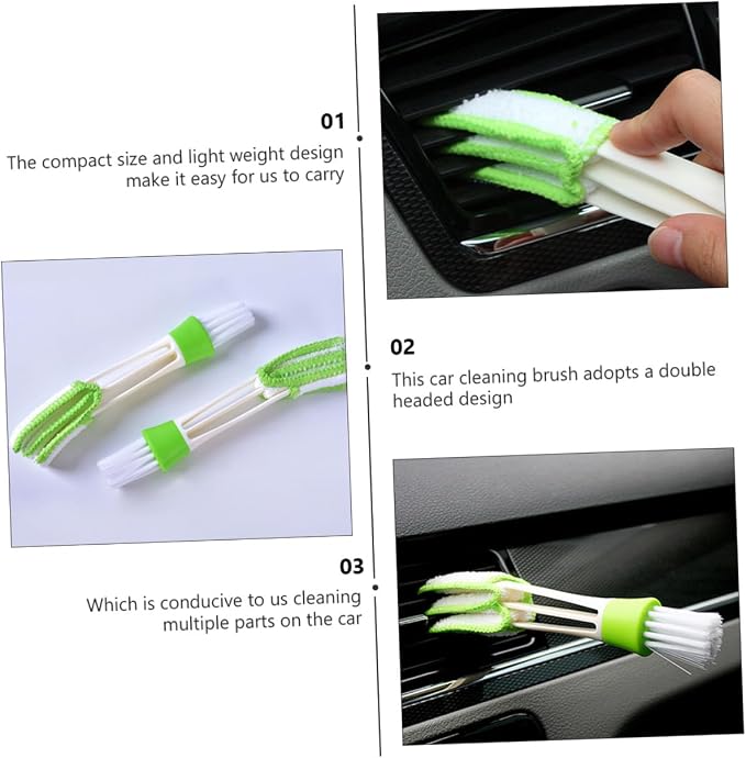 GLEAVI 3pcs Double-Ended Car Air Vent Cleaning Brush Set Green, Air Conditioner - Image 7