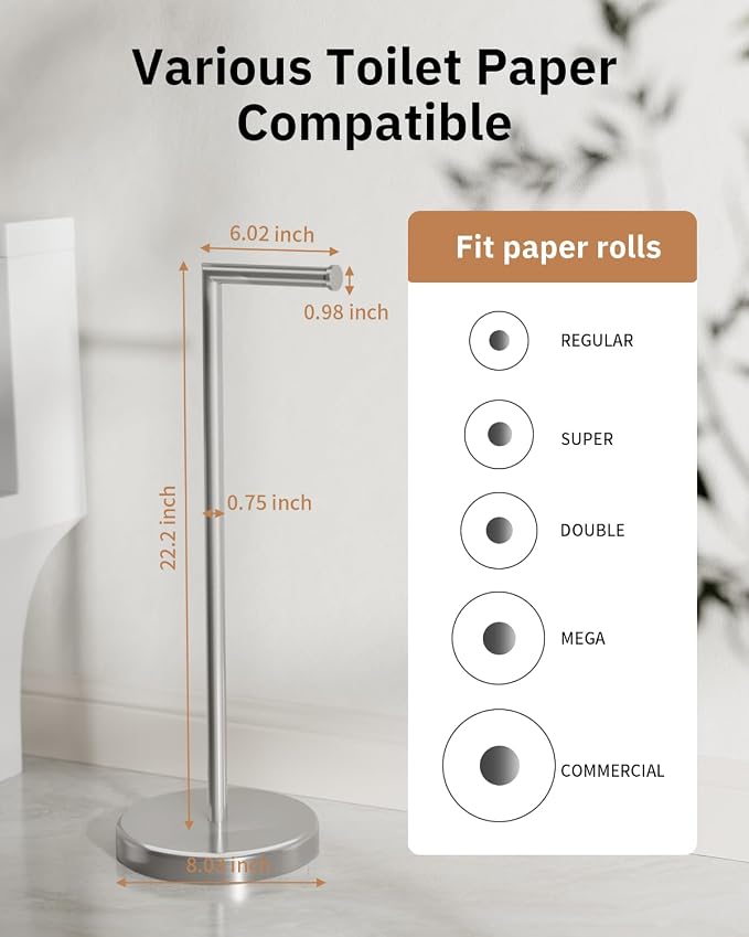 BWE Brushed Nickel Toilet Paper Holder Stand SUS304 Stainless Steel Modern - Image 6