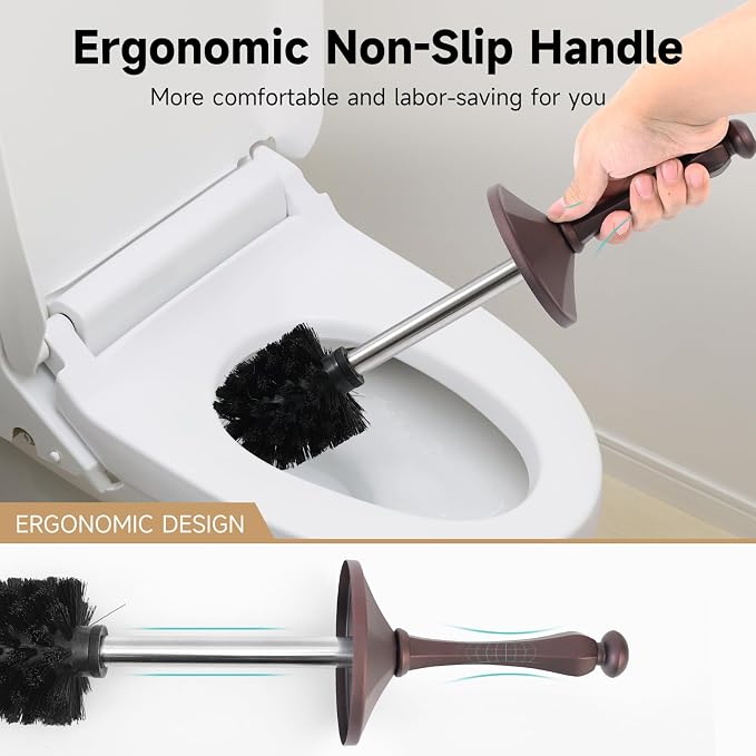 Bronze Toilet Brush and Holder，Extra Long Handled Toilet Brush - Image 3