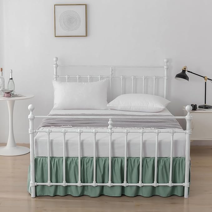 Bed Skirt Full Size Ruffled Bed Skirts with Split Corners, 16 Inch Drop Dust Ruffle Bed Skirt with Platform, Sage Green, 16" Full