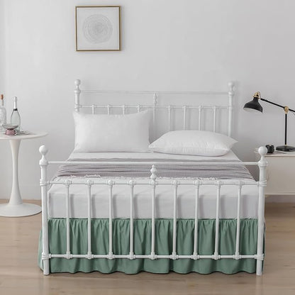 Bed Skirt Queen Size Ruffled Bed Skirt with Split Corners, 16 Inch Drop Dust Ruffle Bed Skirts with Platform, Sage Green, 16" Queen