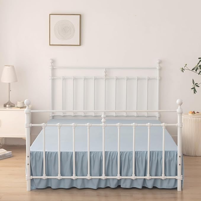 Bed Skirt Queen Size Ruffled Bed Skirt with Split Corners, 16 Inch Drop Dust Ruffle Bed Skirts with Platform, Gathered Style, 100% Microfiber, Grayish Blue