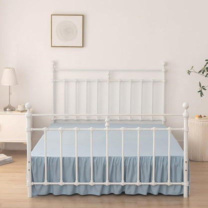 Bed Skirt Queen Size Ruffled Bed Skirt with Split Corners, 16 Inch Drop Dust Ruffle Bed Skirts with Platform, Gathered Style, 100% Microfiber, Grayish Blue