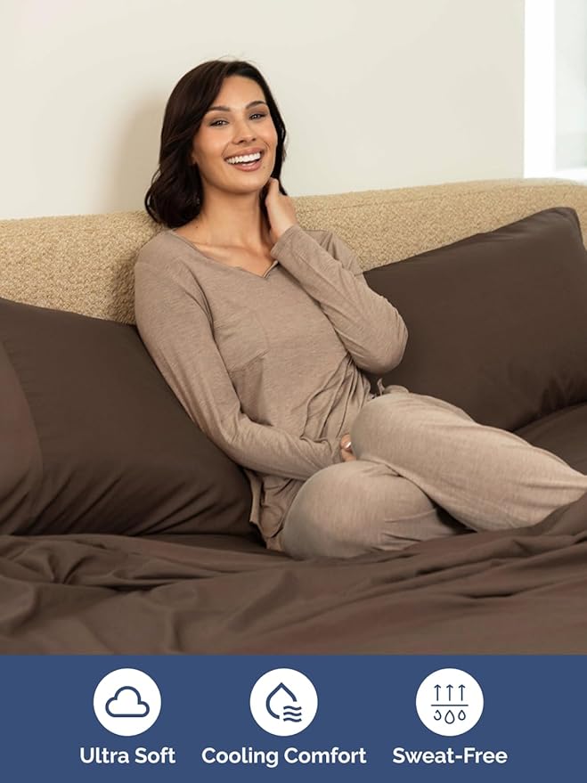 Extra Deep Pocket Cal King Sheets - 4 Piece Breathable & Cooling Bed Sheets - Hotel Luxury Bed Sheet Set - Soft, Wrinkle Free & Comfy - Easily Fits Extra Deep Mattresses - Deep Pocket Brown Sheets Set