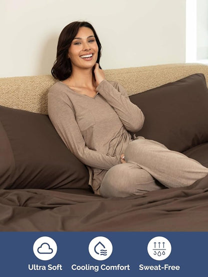 Extra Deep Pocket Cal King Sheets - 4 Piece Breathable & Cooling Bed Sheets - Hotel Luxury Bed Sheet Set - Soft, Wrinkle Free & Comfy - Easily Fits Extra Deep Mattresses - Deep Pocket Brown Sheets Set